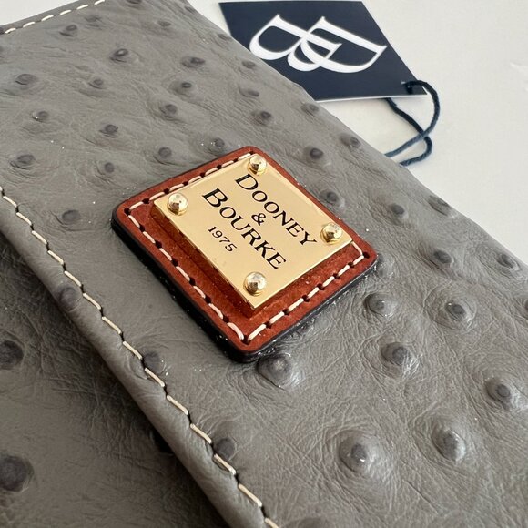 LOW START Dooney & Bourke Wallet Grey Ostrich Leather Gold Hardware Brand New - Picture 3 of 14